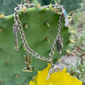 Western-Themed Silver Charm Bracelet; Vintage Girls Western Charm Bracelet